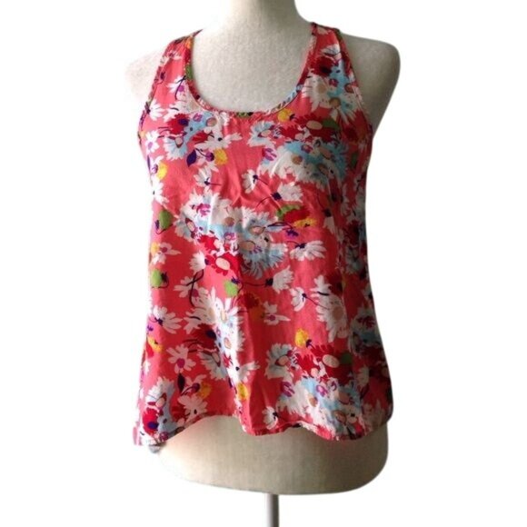 B Jewel Tops - B Jewel Braided Back Tank Top Size Small Orange Grey Floral Racerback Knit
